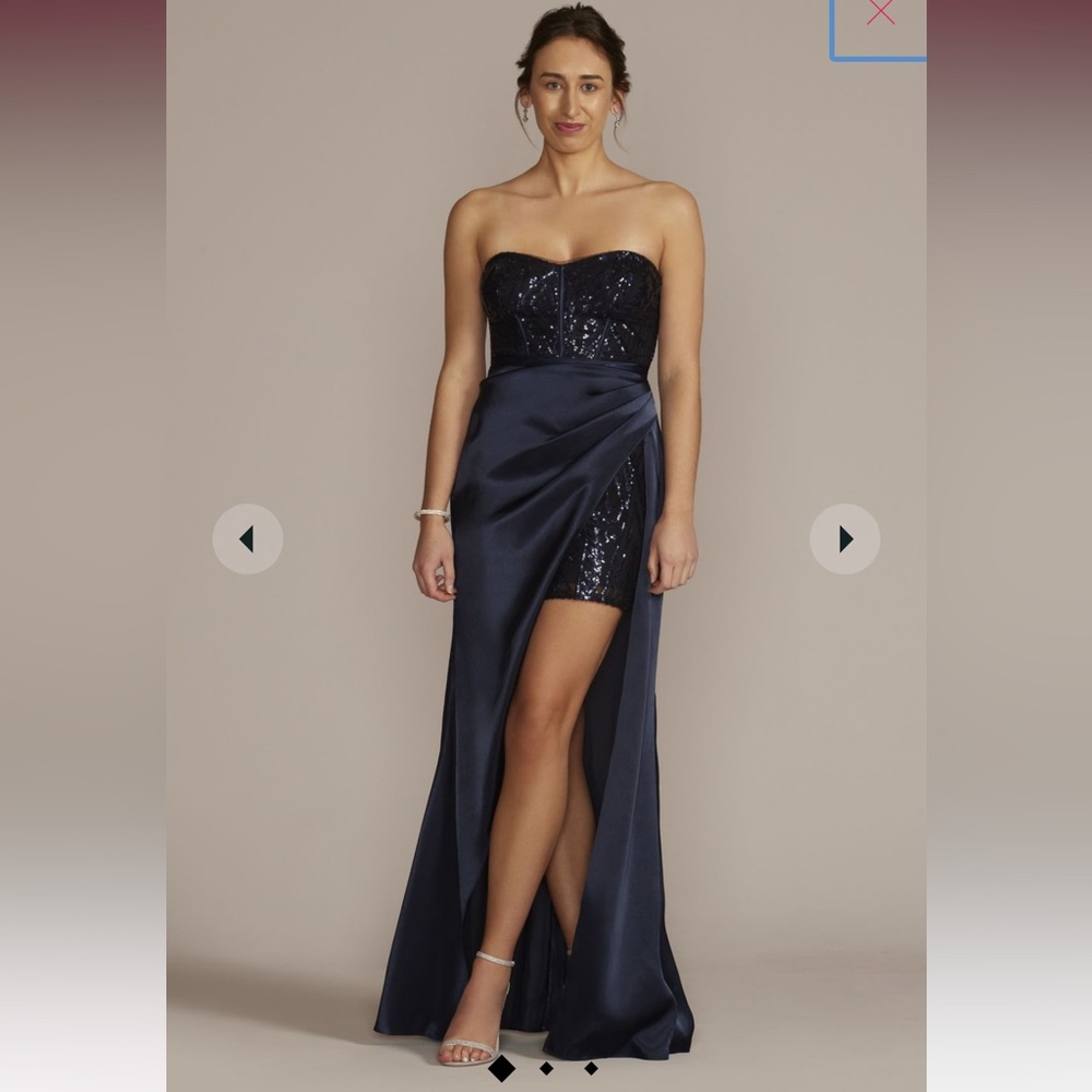 David’s Bridal - Strapless Sequin Mini Dress With Satin Wrap Skirt